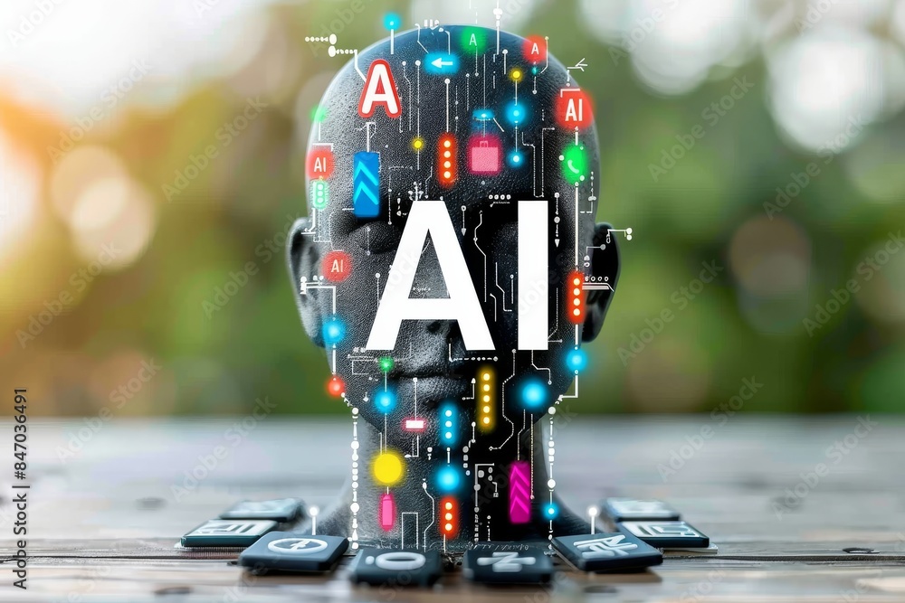 Aufkleber colorful ai head with circuits, illustrating the visualization of artificial intelligence in modern 