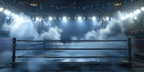 A boxing ring surrounded by smoke, ideal for use in sports-related contexts