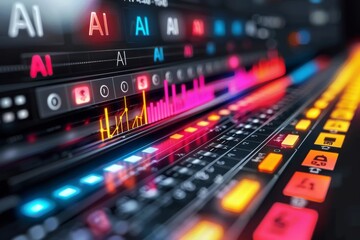 Naklejka premium AI control panel with vibrant graphics, representing the interface of advanced artificial intelligence systems