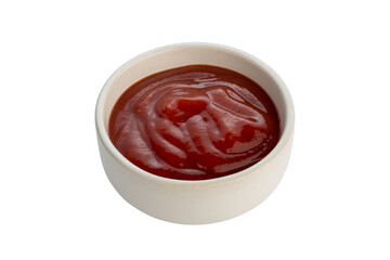 ketchup or tomato sauce in white bowl isolated on white background with clipping path.