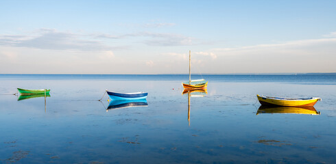 view on fishing boats on bay of Puck ( Baltic sea ) from Hel peninsula in Poland