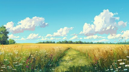 Fototapeta premium Clear sky over a summer field landscape