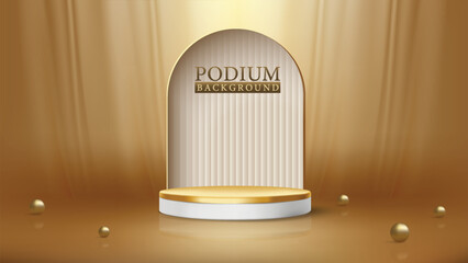 elegant gold podium background with a sophisticated design, including a 3D platform and vertical lines.presentations, this background exudes luxury and refinement.
