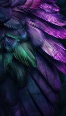 Obraz premium Abstract close-up of vibrant purple and green feathers in a detailed pattern