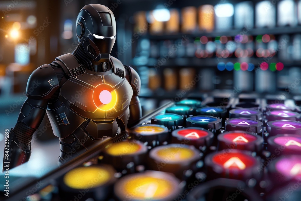 Aufkleber robotic figure with colorful ai lights, symbolizing the integration of artificial intelligence in mo