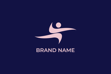 happy human wellness family logo, community logo, health and wellness iconic gym and yoga logo, logomark, jumping young man logo