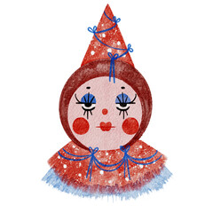 Watercolor hand drawn illustration. Circus clown face.