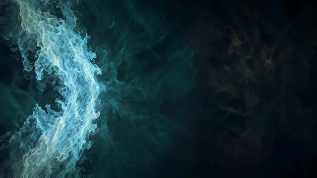 Abstract background with energy fire smoke, electric waves, blue white fire waves moving beautifully in dark space. Transformation of blue cosmic energy in a stunning visualization of the universe.4K