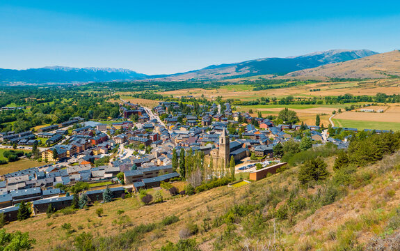 Ll&iacute;via, Catalonia, Spain. General view of the village as seen from the top of the Castle of Llivia.