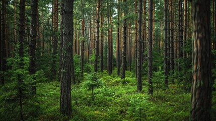 Obraz premium healthy green trees in an old pine forest