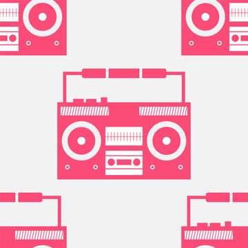Pink boombox seamless vector pattern. Isolated. Cheker grid