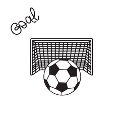 Sketch on a football theme in doodle style. Football, soccer ball, goal went into the goal, victory, sports game, emblem sign, hand drawn sketch. Vector illustration