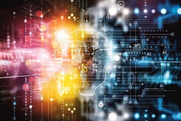 Obraz premium Human hand with glowing AI network, symbolizing the connection between human touch and artificial intelligence