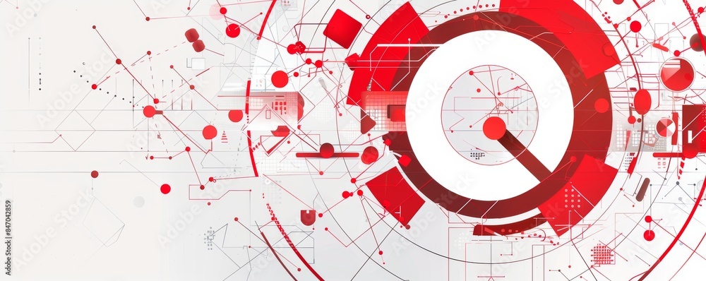 Poster abstract circular pattern with red and white geometric elements