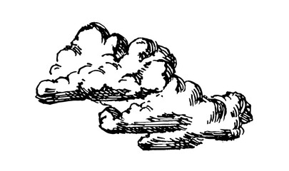 Set of clouds in hand drawn vintage retro style isolated on white background. Cartoon design elements. Vector illustration.