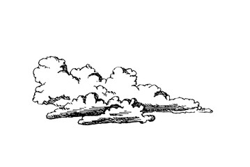 Set of clouds in hand drawn vintage retro style isolated on white background. Cartoon design elements. Vector illustration.