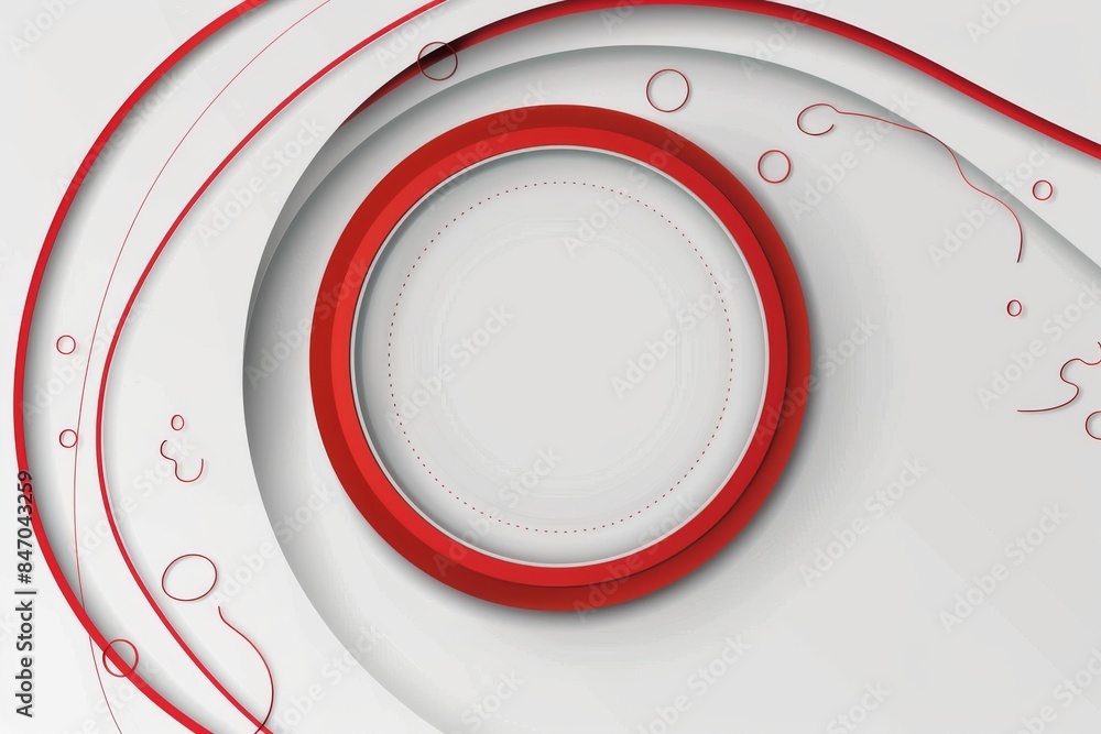 Poster abstract red and white circular design on a layered background