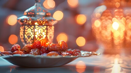 Ramadan Iftar Table with Traditional Moroccan Lanterns, Spiced Couscous, and Dates - Festive Culinary Celebration, Experience Culinary Delights: Arabic Dining, Lantern-Lit Evenings Gourmet Ramadan