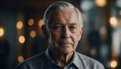 Fototapeta premium Henry, a 70 year old man, grey hair, grey eyes, wearing a grey dress shirt.