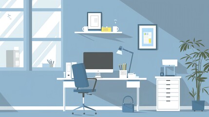 Organized Home Office Space, Modern Interior Design Illustration - Modern Home Office: A Blend of Comfort, Style, and Functionality