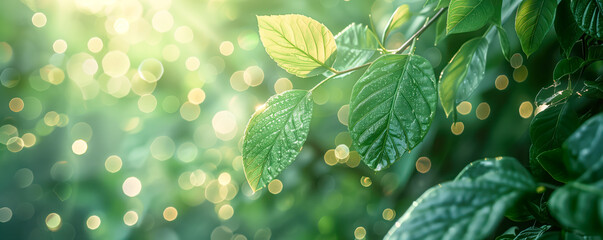 beautiful leafy bokeh background in sunny morning
