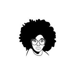 Stylish Woman with Afro and Glasses. Vector icon.