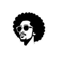 Stylish Man with Afro and Sunglasses. Vector icon.