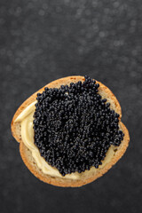 caviar lumpfish sandwich seafood black caviar fresh appetizer meal food snack on the table copy space food background rustic top view