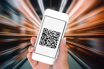 Customer scan qr code by smart phone in store.