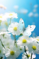 A delicate white butterfly sits atop a pure white flower, surrounded by calm and serenity