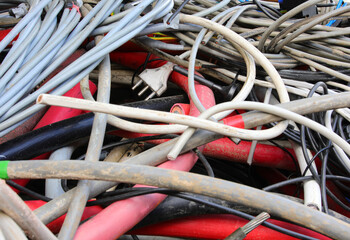 waste electrical cables once used for the transmission of electricity and now destined for recycling