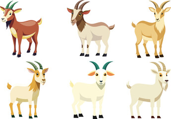 Cheerful and Cute Cartoon Goat Icon Collection Vector Design