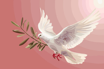 Dove with Olive Branch: Jewish Holiday Symbol Illustration