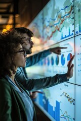 A pair of people viewing a large screen display