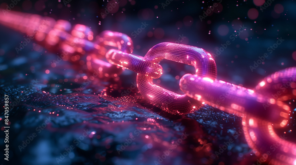 Poster glowing digital blockchain forming on futuristic circuit board