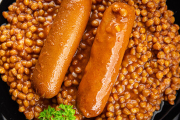 lentils with sausage second course natural fresh meal food snack on the table copy space food...