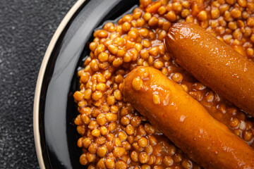 lentils with sausage second course natural fresh meal food snack on the table copy space food...
