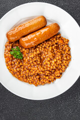 lentils with sausage second course natural fresh meal food snack on the table copy space food background rustic top view