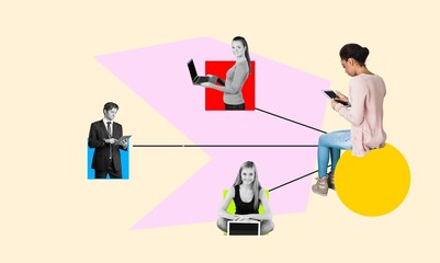 Photo collage of meeting webinar young people