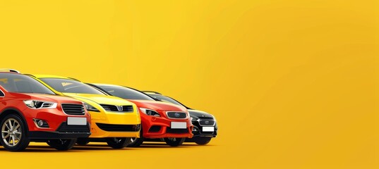 Colorful Car Rental Service Banner Highlighting Diverse Fleet and Special Deals with Copy Space