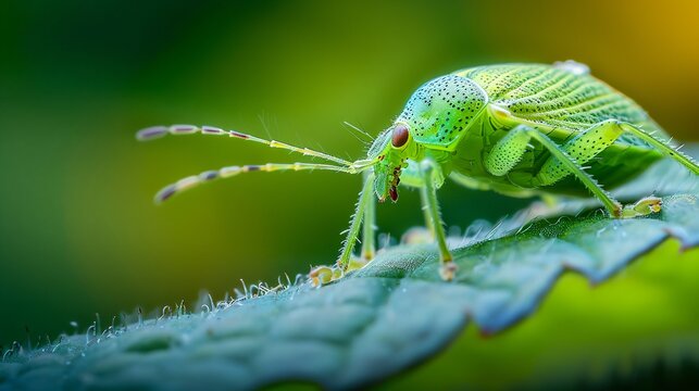 a close up of a green insect on a leaf