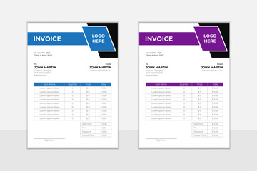 Modern business invoices design template, invoice form template. money bills or price invoices design templates