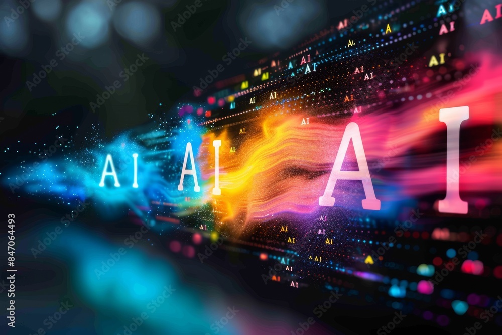 Poster ai hologram in a neon tunnel, symbolizing the dynamic nature of artificial intelligence in urban env