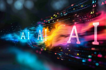 AI hologram in a neon tunnel, symbolizing the dynamic nature of artificial intelligence in urban environments