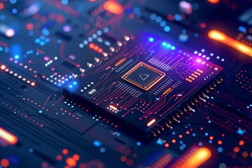 Fototapeta premium AI microchip in a digital matrix, illustrating the advanced technology of artificial intelligence systems