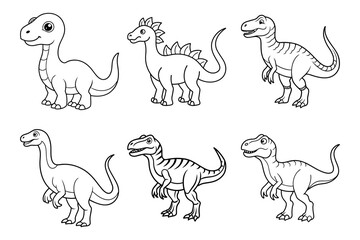 Dinosaur Vector Illustration Line Art -  Dinosaur  Line Art Silhouette, Animal Coloring Book Page For Kids. Dinosaur Black And White Vector Illustration Line Art For Kids Coloring Book.