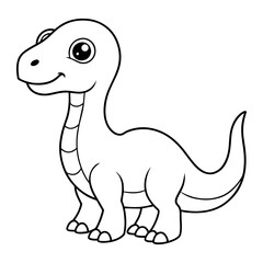Dinosaur Vector Illustration Line Art -  Dinosaur  Line Art Silhouette, Animal Coloring Book Page For Kids. Dinosaur Black And White Vector Illustration Line Art For Kids Coloring Book.