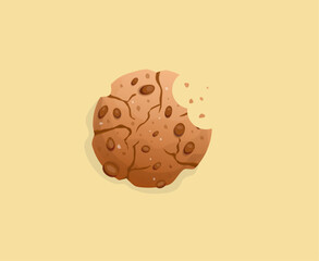 Bite of sweet biscuit cartoon vector illustration.  Cookie with chocolate