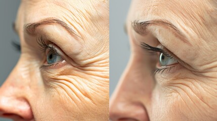 Before and After Comparison: Reduced Crow's Feet Wrinkles After Botox Injections - Dramatic Transformation