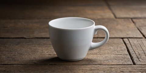 Fototapeta premium A minimalist shot of a white coffee mug placed on a rustic wooden table